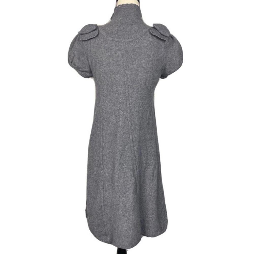 Moth Gray Jay Dress - S Merino Angora Blend, Bow Puff Sleeve Mock Neck Cozy Twee - Picture 6 of 10